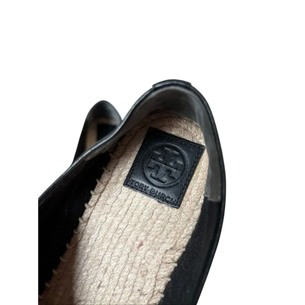 Tory Burch Black Nappa‎ Leather Espadrille Flats 9.5